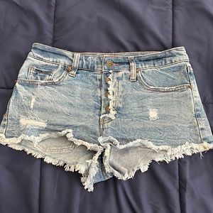 High waisted button front jean shorts